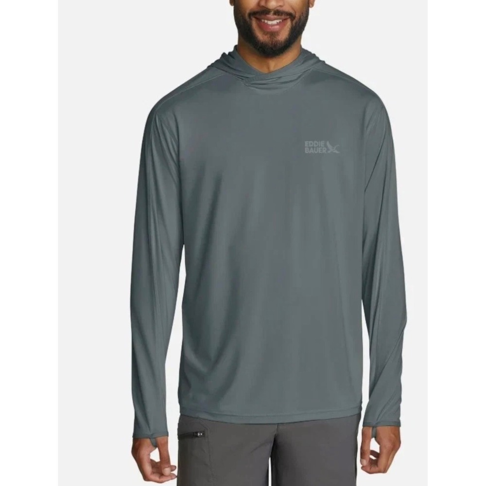 Eddie Bauer Mens Solarfoil Hoodie Blue Gray UPF 50+ Sun Shirt •L• Gorpcore Hike